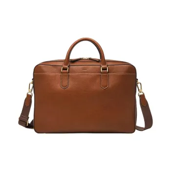FOSSIL Leather Portable One Shoulder Briefcase Men's Medium Brown