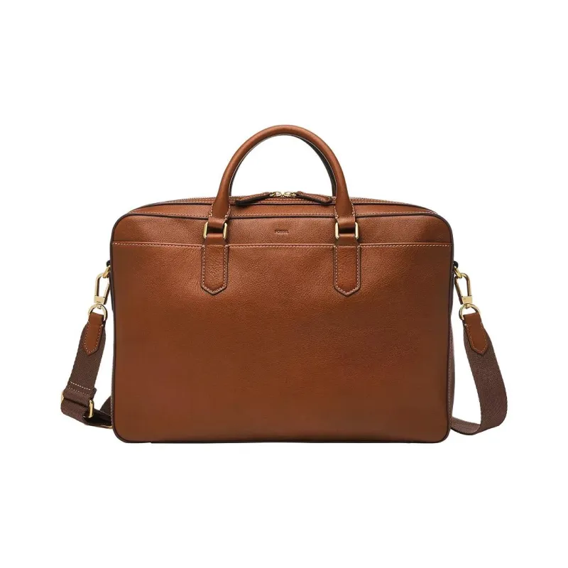 FOSSIL Leather Portable One Shoulder Briefcase Men's Medium Brown-0