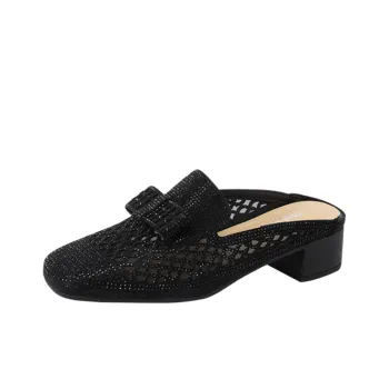 Mulinsen Stitching Cut Out Rhinestone Abrasion Resistant Closed Toe Slippers Women's