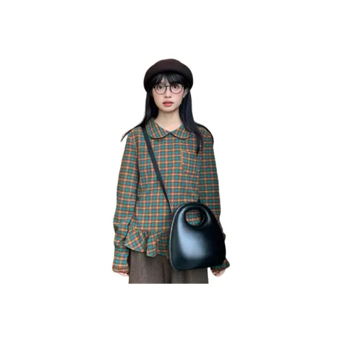 HUOLIDEDITU Shirt Women's Brown And Green Plaid