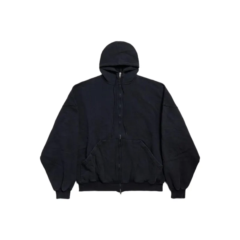 Balenciaga Large Zip Up Hoodie 'Faded Washed Black'-0
