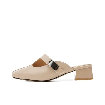 DAPHNE Leather Patchwork Quiet Closed Toe Slippers Women's
