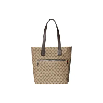 GUCCI Canvas Bag, Tote Bag, Shopping Bag, Shoulder Bag Large Size Men's Beige & Dark Brown