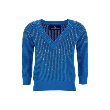 ERMANNO SCERVINO V Neck Rhinestone Embellished Sweater