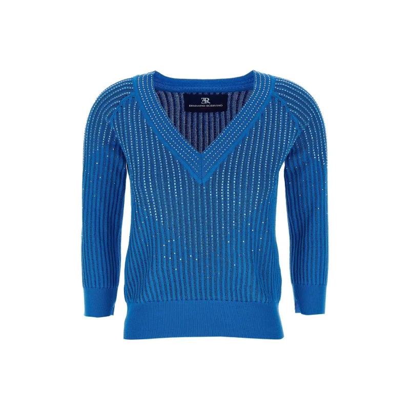ERMANNO SCERVINO V Neck Rhinestone Embellished Sweater-0