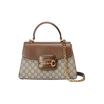 GUCCI Horsebit 1955 GG Supreme Canvas One Shoulder Handbag Medium Size Women's Beige & Ebony