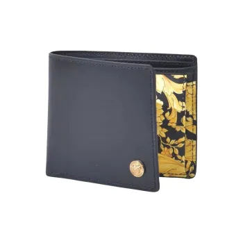 VERSACE Medusa Logo Barocco Print Bi Fold Wallet Black/Glod