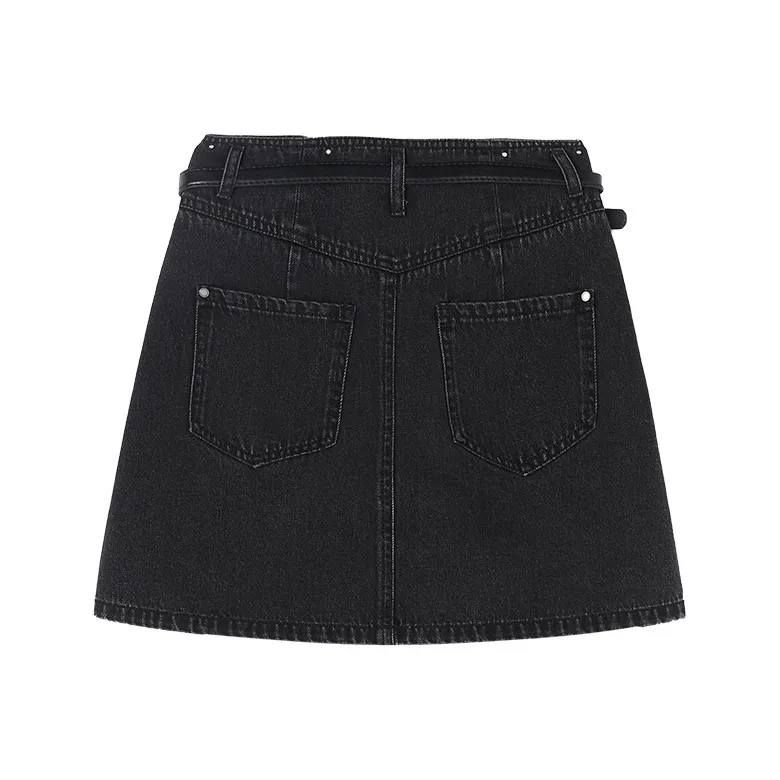 XIANGYING Denim Short Skirts Women's Black-1