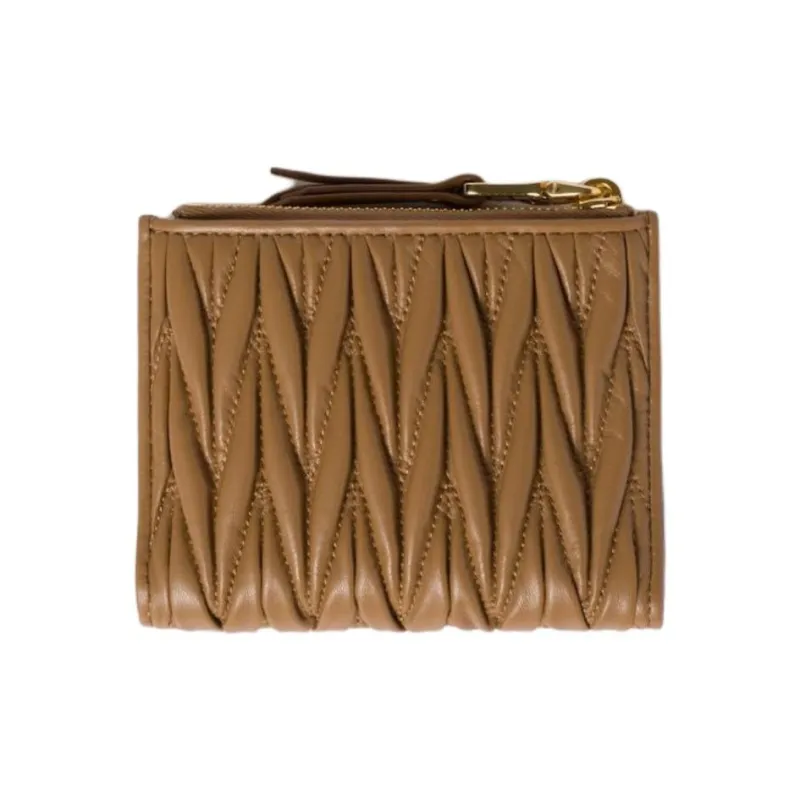 MIU MIU Matelassé Sheepskin Wallet Women's Camel-1