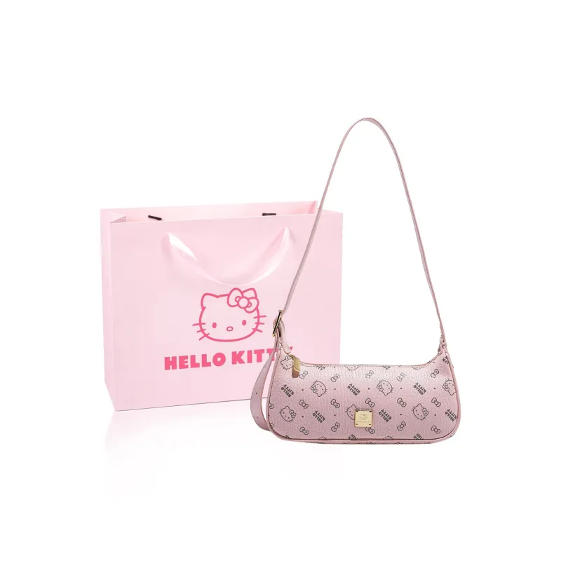 MESUCA Sanrio Hello Kitty Collaboration Kitty Series PU Shoulder Bag Women's Pink/Brown/Milk Tea-1