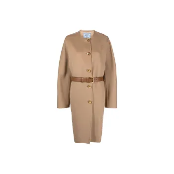 PRADA Crewneck Button-Up Long Coat