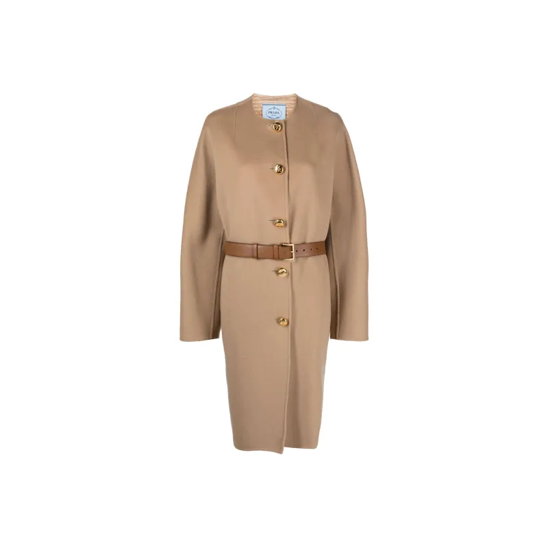 PRADA Crewneck Button-Up Long Coat-0