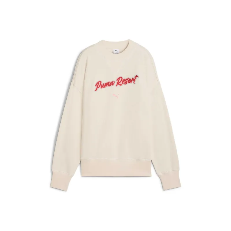 PUMA Sudadera Estampada De Cuello Redondo Sobredimensionada Para Mujer Premium Essentials-0