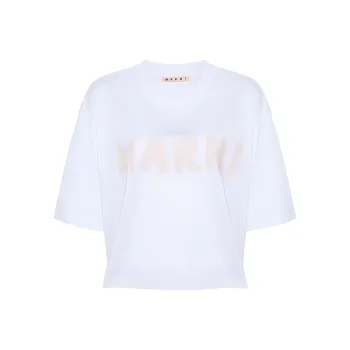 MARNI Logo Printed Crewneck Cropped T Shirt