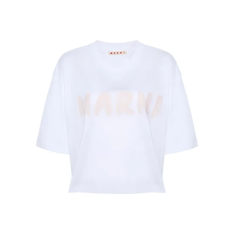 MARNI Logo Printed Crewneck Cropped T-Shirt-0