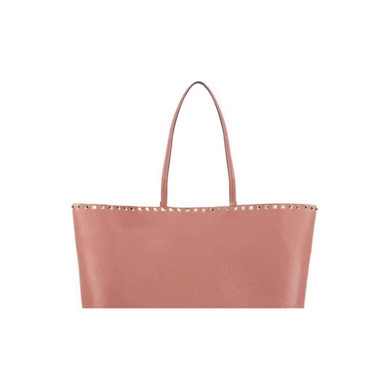 Valentino Rockstud Grain Calfskin Tote Shoulder Bag, Handbag Large Size Women's Pink-2