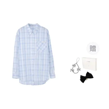 Fstudio Korean Style Commute 100% Cotton Thin Plaid Long Sleeved Shirt Women's