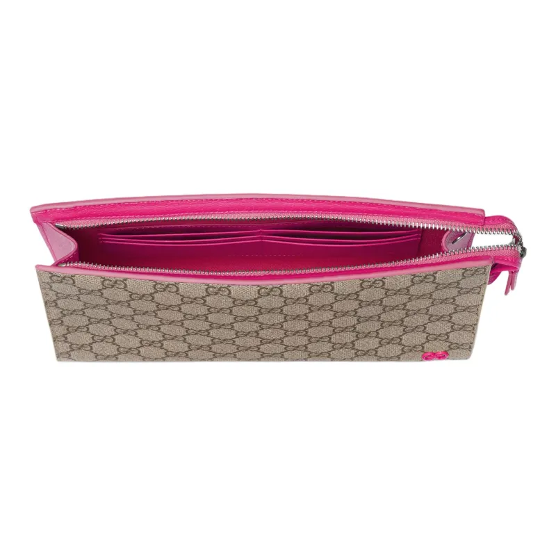 GUCCI GG Supreme Artificial Leather Clutch Women's Dark Brown & Pink-4