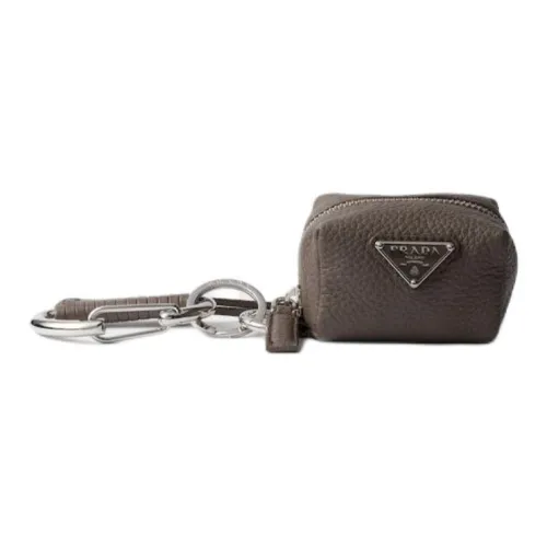 PRADA Cow Leather Bag Charm Bag Accessory Men's Gray Brown