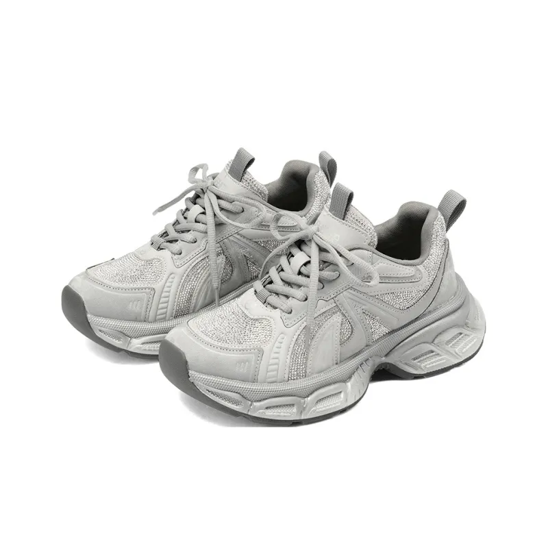 XICUNMINGWU Breathable Low Top Chunky Sneakers Women's Silver-1