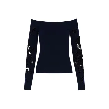 Oscar De La Renta Peony Velvet Guipure Jumper