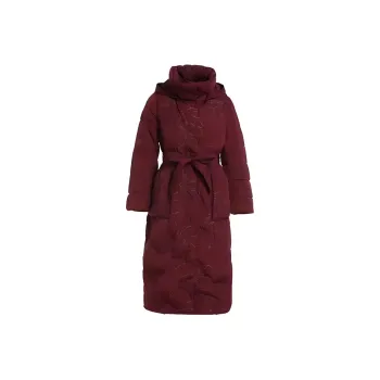 QIAOWANNI Down Jacket Women's Purple/Embroidery Thread Orchid Pattern