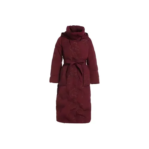 QIAOWANNI Down Jacket Women's Purple/Embroidery Thread Orchid Pattern