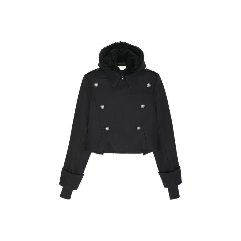 SAINT LAURENT Button Detailed Cropped Coat-0