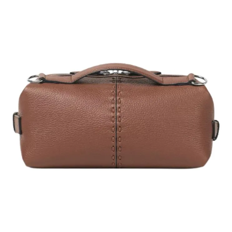 FENDI Selleria Leather Handbag Small Size Men's Brown-2