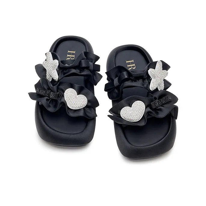 HR PU Polyurethane Rubber Sole Abrasion Resistant Slide Slippers Women's Black-2