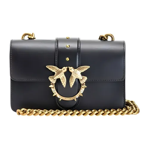 PINKO SIMPLY Cow Leather Swallow Bag, Shoulder Bag, Crossbody Bag Women's Black