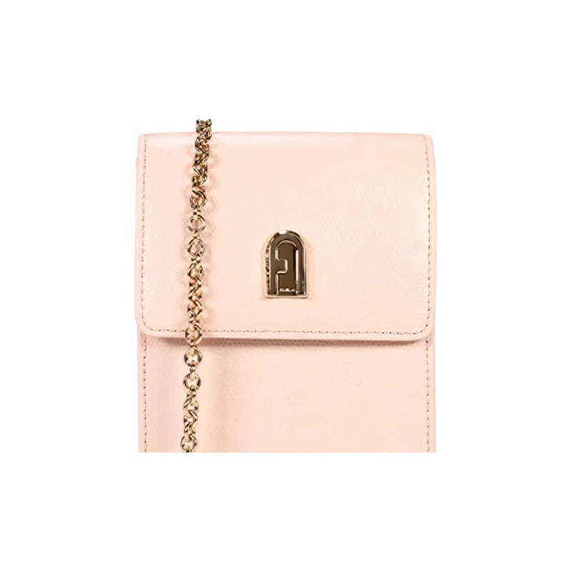 Furla 1927 Collection Cow Leather Chain Bag Cell Phone Pouch Shoulder Bag Crossbody Bag Mini Women's Pink-5