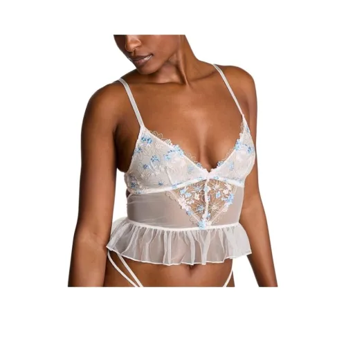 Victoria's Secret Camisole Women's Blue With White Embroidery