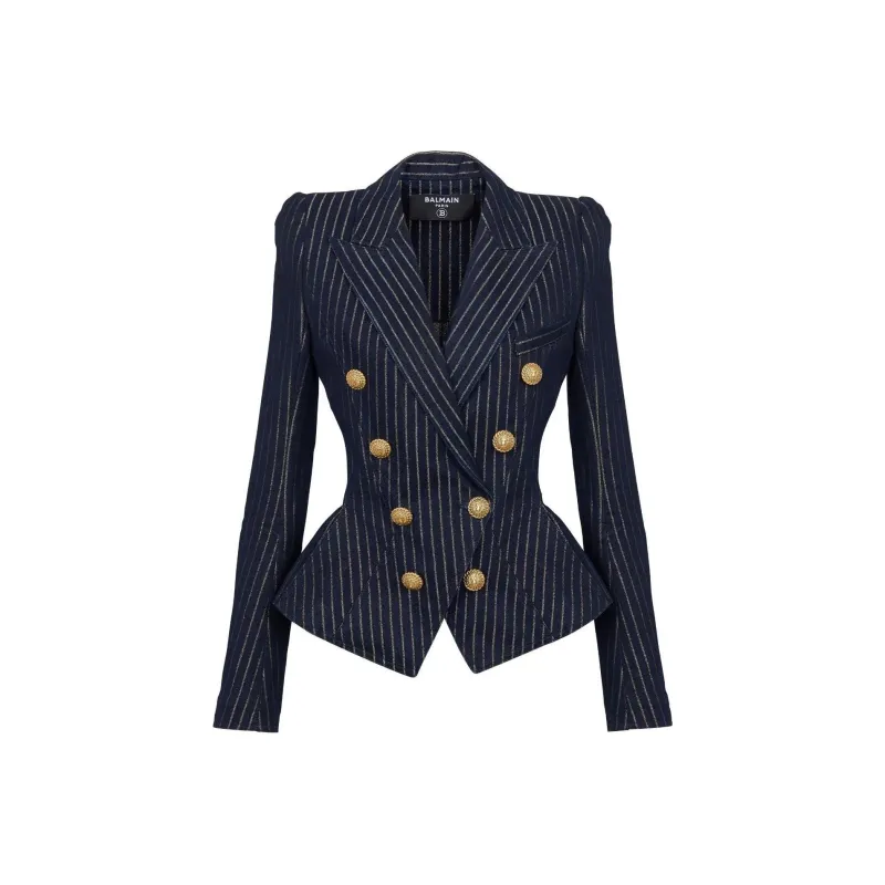 BALMAIN Lurex Striped Denim Jacket-0