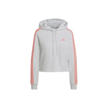 Adidas ESSENTIALS 3-STRIPES CROPPED HOODIE Sweatshirt Women's Impact Gray