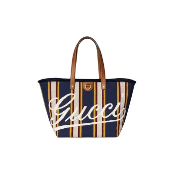 GUCCI Cotton Canvas Tote Bag, Shopping Bag, Handbag, Shoulder Bag Medium Size Men's Dark Blue