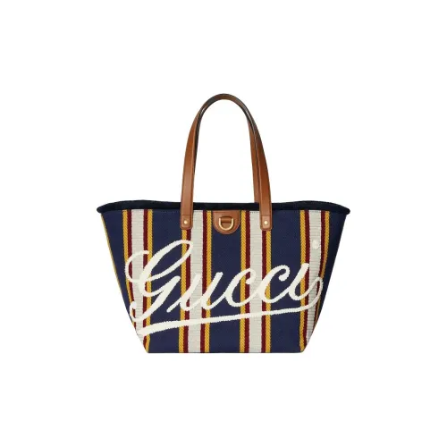 GUCCI Cotton Canvas Tote Bag, Shopping Bag, Handbag, Shoulder Bag Medium Size Men's Dark Blue