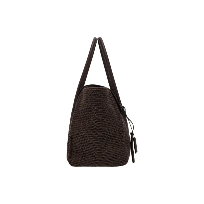 FERRAGAMO Raffia Handbag Large Size Men's Blackcurrant Chestnut-1
