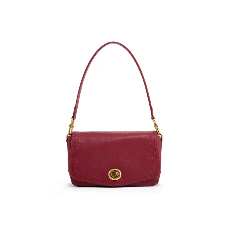 Simedin Cow Leather Shoulder Bag Regular Women's Dark Coffee/Ecru/Deep Black/Premium Red-19