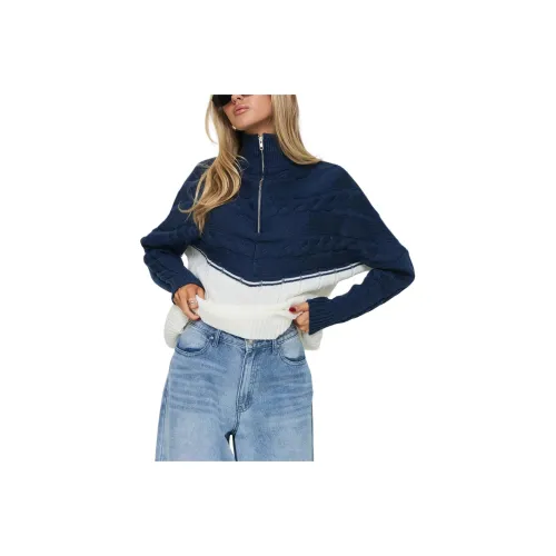 PRINCESS POLLY SAN SEB QUARTER ZIP SWEATER Knitwear Women's Navy Cream/Navy Cream