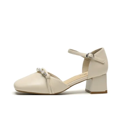 FIVE PLUS Chunky Heel High Heels 5cm Women's Beige