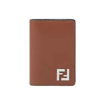 FENDI FF Cow Leather Card Holder Men's Brown