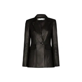 OFF WHITE Leather Fitted Blazer Jacket Black