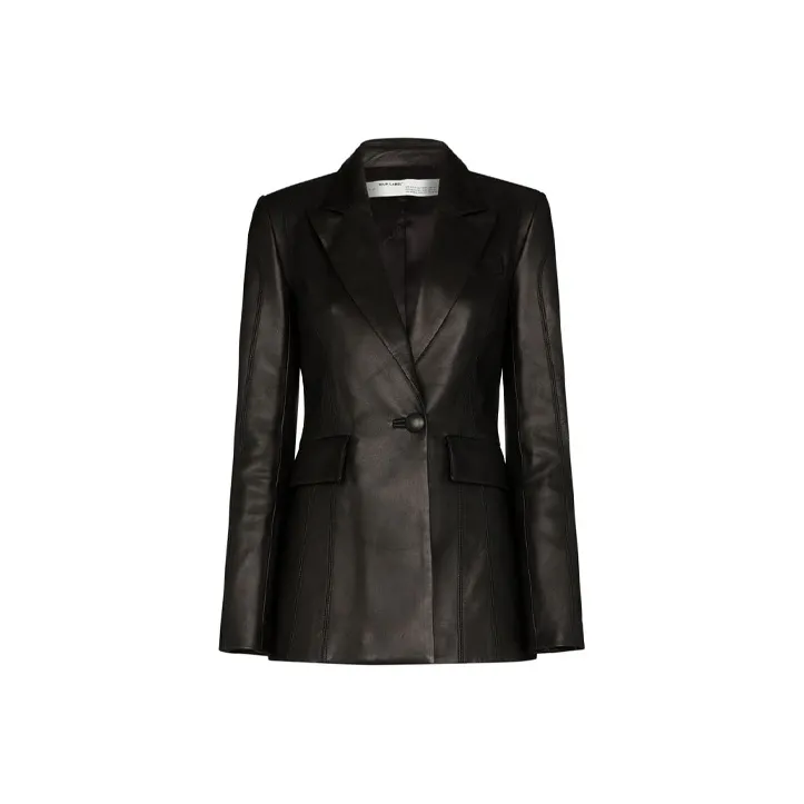 OFF WHITE Leather Fitted Blazer Jacket Black-0