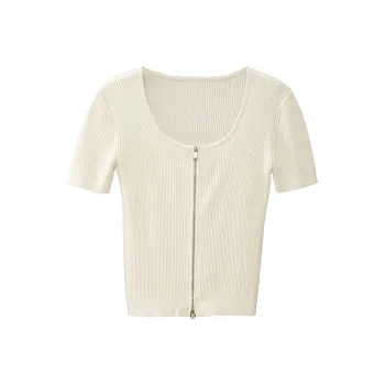 Fstudio Cropped Short-Sleeved Knitwear Women's Apricot