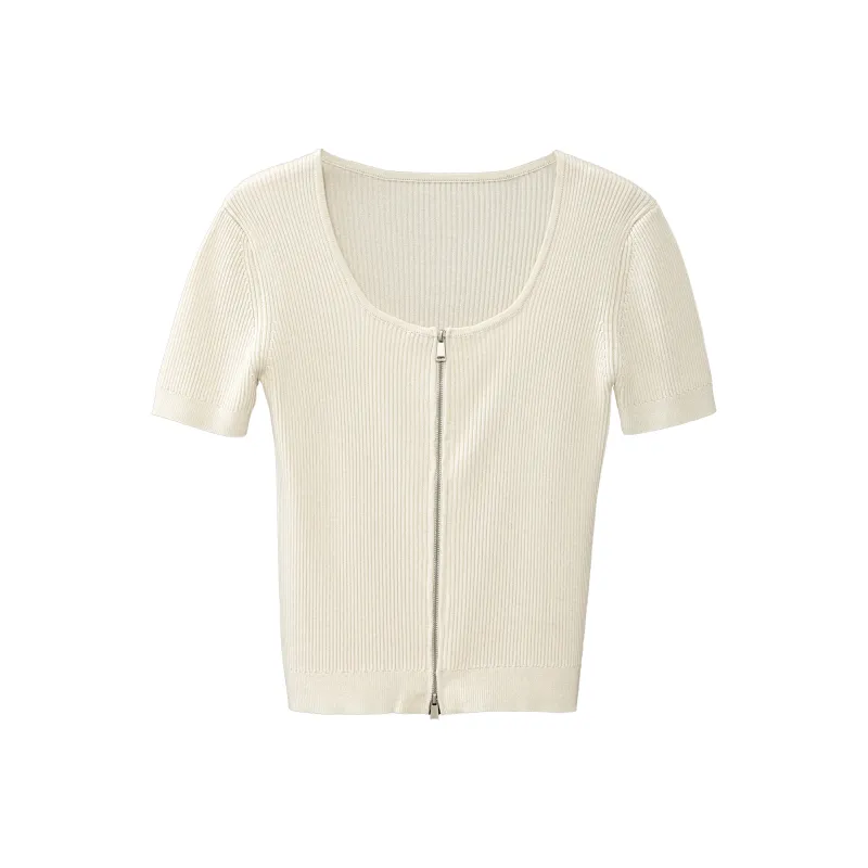 Fstudio Cropped Short Sleeved Knitwear Women's Apricot-0