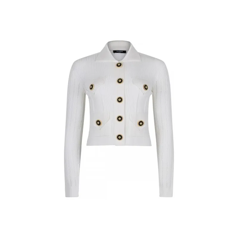 BALMAIN Long Sleeved Ribbed Knitted Cardigan-0