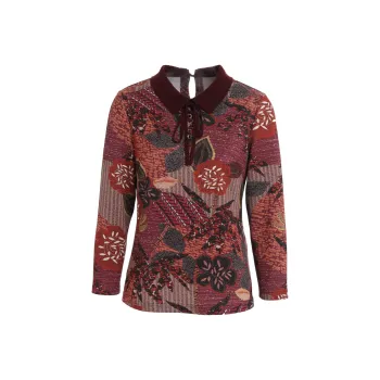 QIAOWANNI 2025 Spring Shirt Women's Golden Jade Splendid Pattern