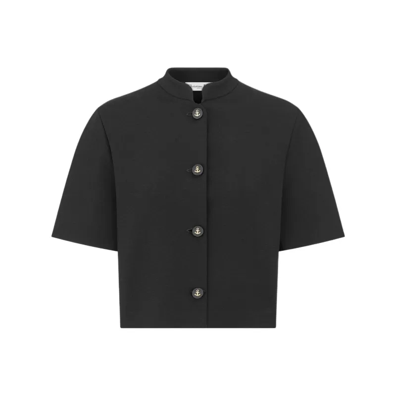 DIOR Officer Collar Cropped Jacket Jackets Coats Women's Black-0