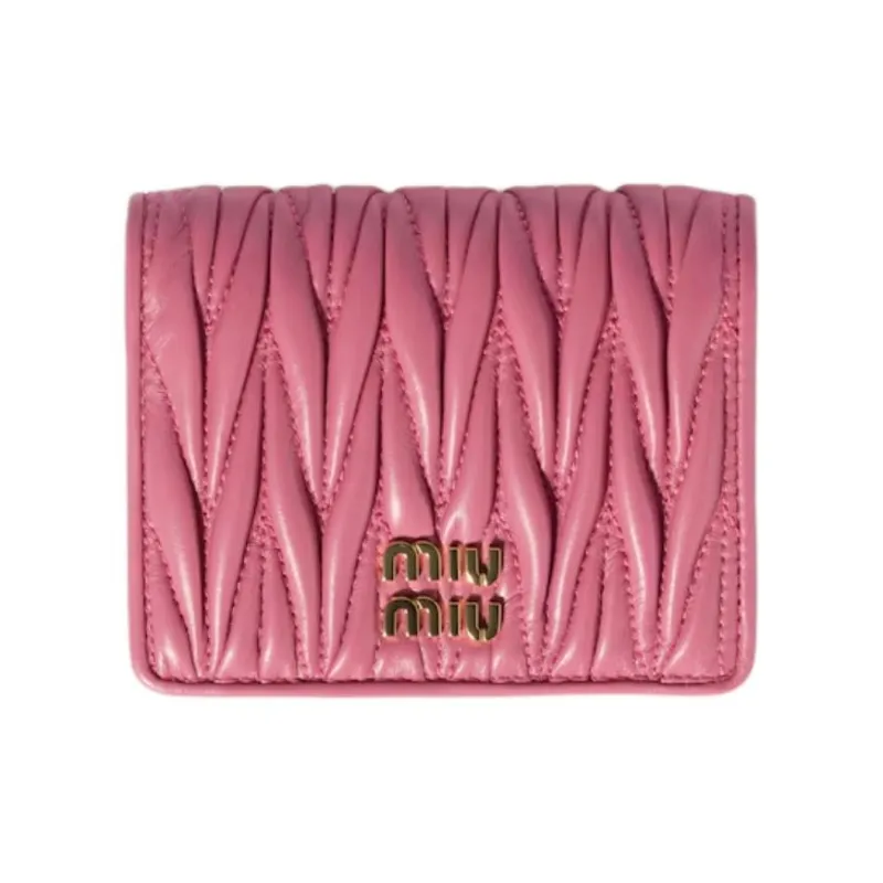 MIU MIU Matelassé Lambskin Card Holder, Wallet Trumpets Women's Autumn Begonia Pink Red-0